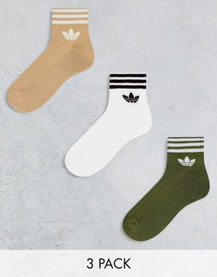 adidas Originals 3 pack trefoil socks in earth tones - ASOS Price Checker