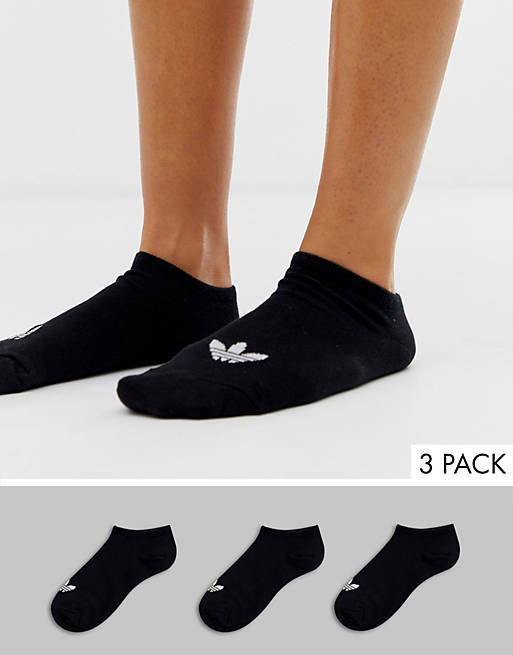 adidas Originals 3 pack trefoil trainer socks in black