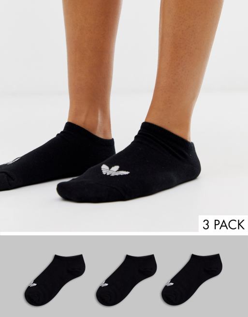 adidas Originals 3 pack trefoil trainer socks in black | ASOS