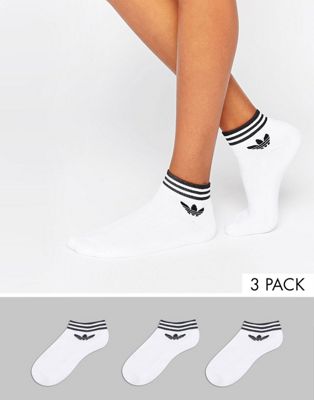 Adidas Originals – 3-pack vita ankelstrumpor med treklöver-logga
