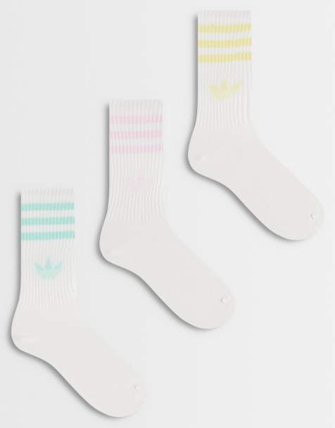 adidas Originals 3-pak crew-sokker med tre striber i hvid og pastel - view 1