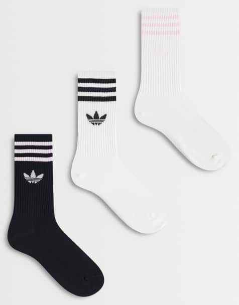 adidas Originals 3-pak crew-sokker med tre striber i sort, hvid og pink - view 1