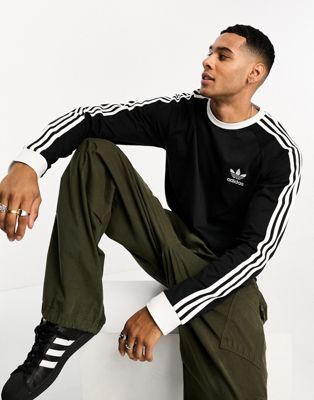 adidas Originals 3-stipe long sleeve t-shirt in black  - ASOS Price Checker