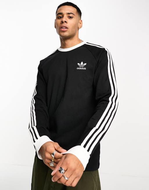 adidas Originals 3 stipe long sleeve t shirt in black