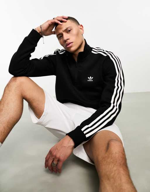 adidas | 3 sweatshirt 1/4 zip black ASOS in Originals Stripe