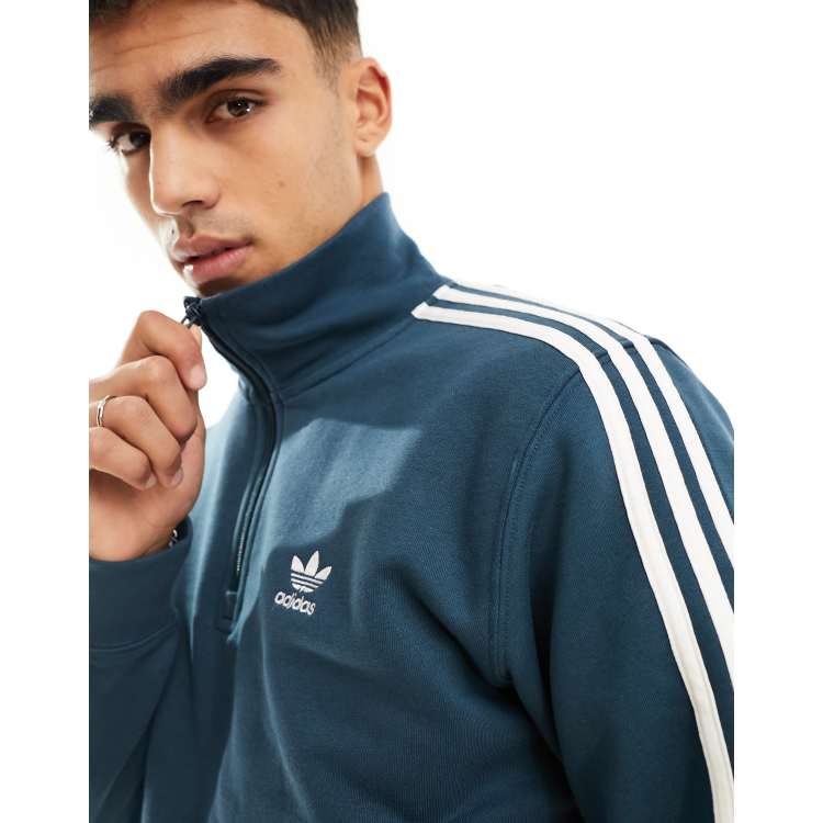 adidas Originals 3 Stripe 1 4 zip sweatshirt in navy ASOS