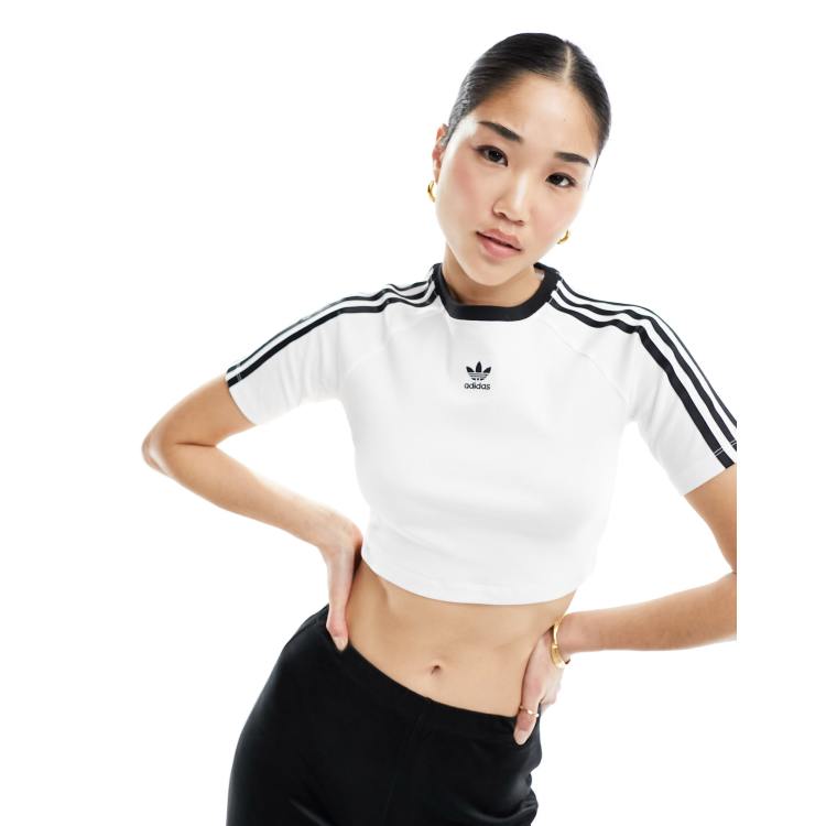 ★adidas★ 3S Baby Tee White Womens adidas 3-Stripes Baby Tee - White | Journeys