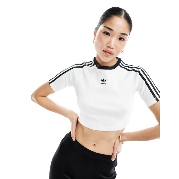 adidas Originals 3 stripe baby cropped T-shirt in white