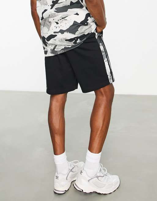 adidas Originals 3 stripe camo trefoil logo shorts in black | ASOS