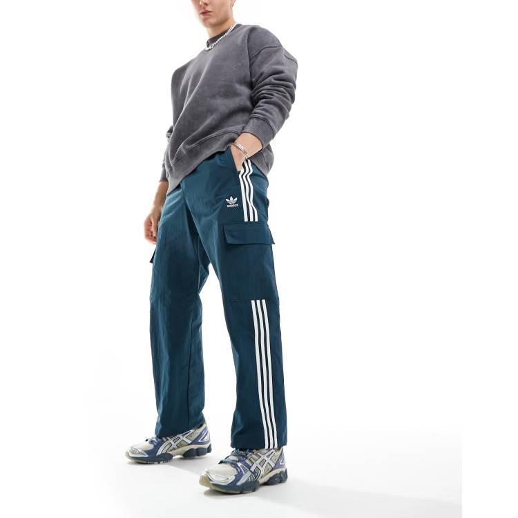 adidas Originals 3 Stripe cargo pants in blue