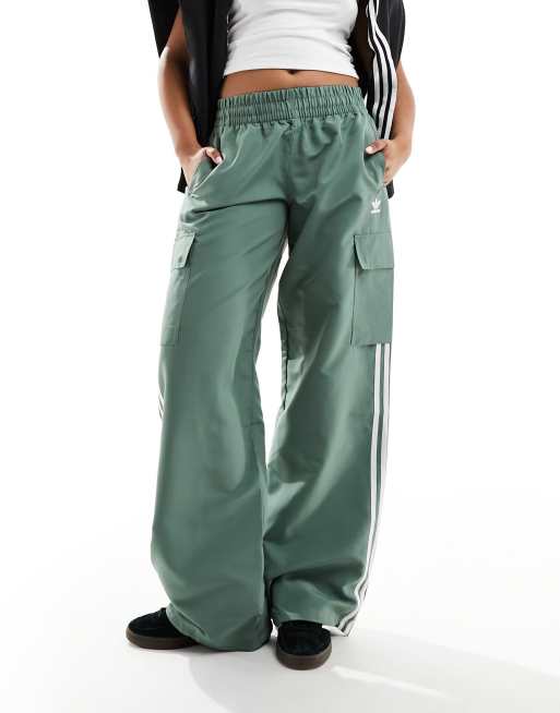 adidas Originals three stripe flared leggings in collegiate green