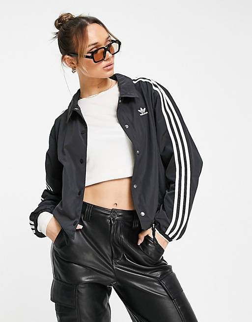 adidas Originals 3 Stripe coach jacket in black | ASOS