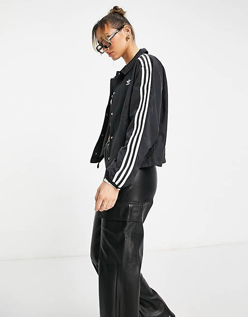 adidas Originals 3 Stripe coach jacket in black | ASOS