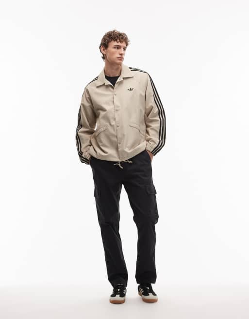 adidas Originals 3 stripe coach jacket in stone, 2 of 5