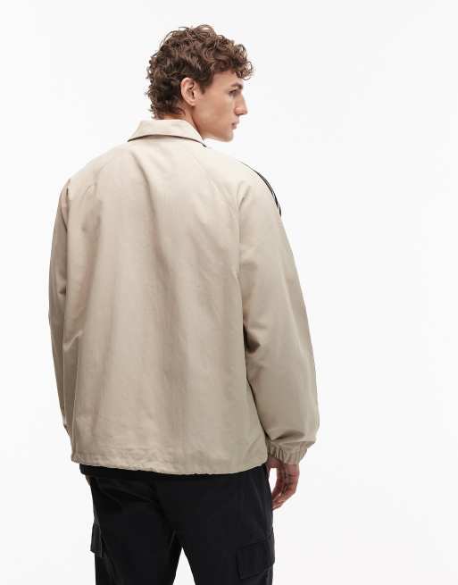 adidas Originals 3 stripe coach jacket in stone, 3 of 5