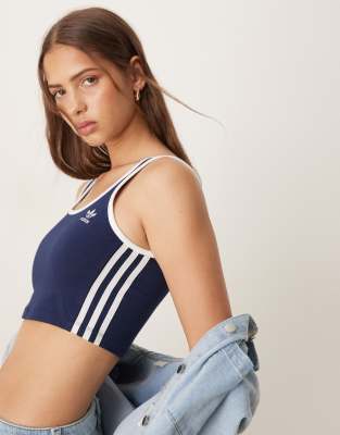 [adidas Originals] adidas Originals 3 stripe cropped singlet in navy L night indigo/white