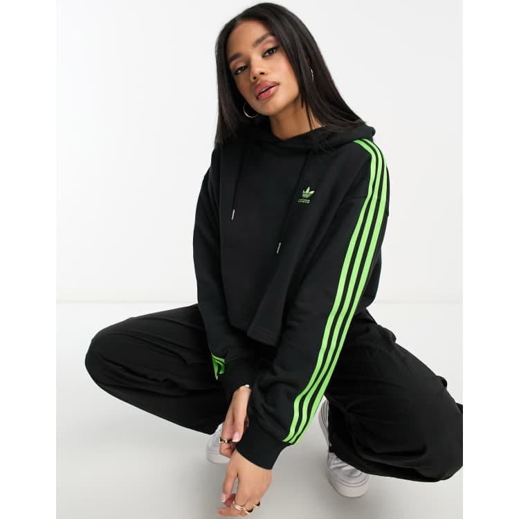 Adidas 3 stripe black cropped hoodie sale