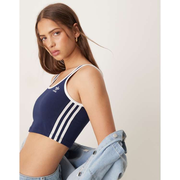 adidas Originals 3 stripe cropped vest in navy | ASOS
