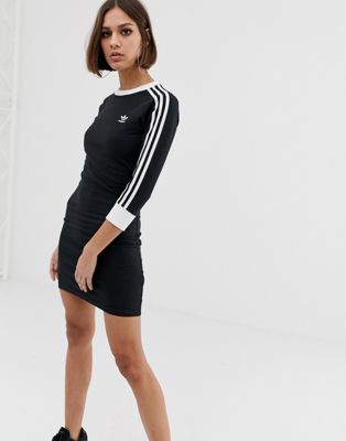 adidas 3 stripe dress black