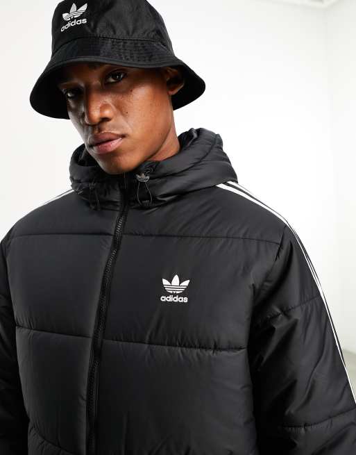 adidas padel Originals Adicolor 3 stripe hooded longline puffer