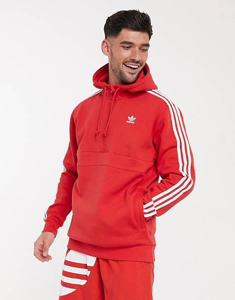adidas Originals 3-stripe hoodie in lush red