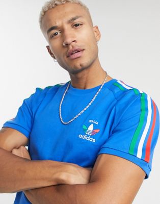 adidas Originals 3-stripe Italy t-shirt in blue | ASOS