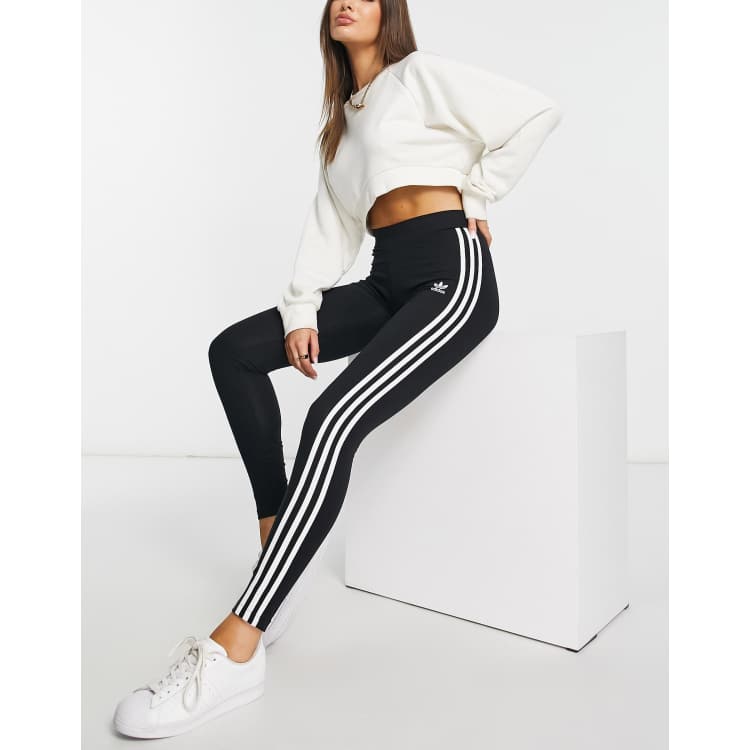 Adidas Originals Girls' 3 Stripes Leggings Black/White Size 6