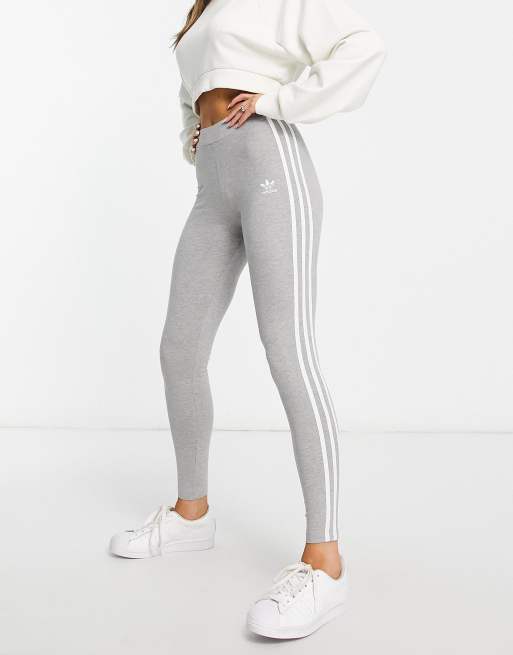 Adidas grey clearance leggings 3 stripes