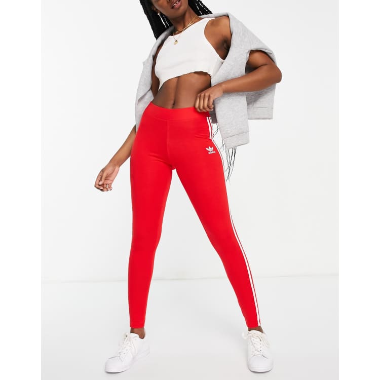 adidas Originals 3 stripe leggings in red ASOS