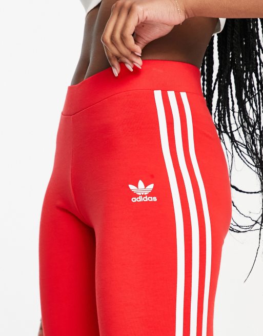 adidas Originals 3 stripe leggings in red