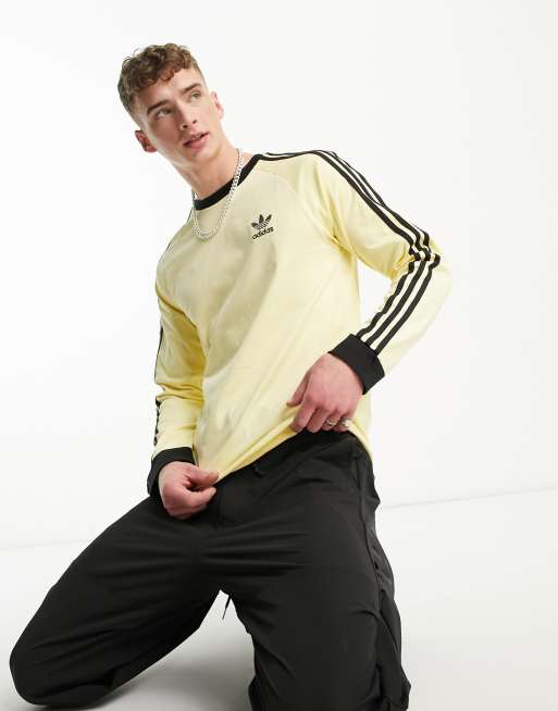 adidas Originals 3 stripe long sleeve t shirt in light yellow ASOS