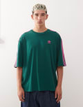 [adidas Originals] adidas Originals 3 stripe oversized t-shirt in green and pink L green