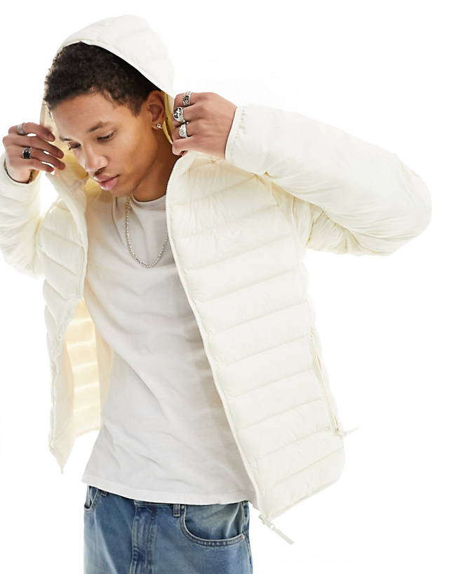 adidas Originals - 3 stripe padded hooded jacket in off white