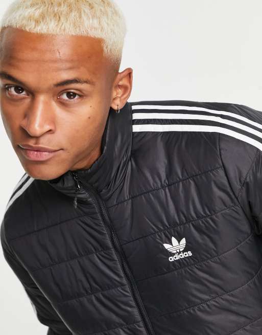 adidas Originals 3 stripe padded jacket in black ASOS