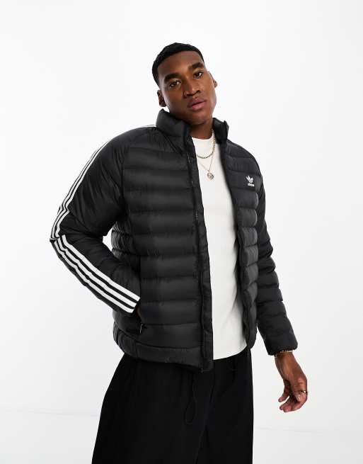 Black adidas jacket shop with black stripes