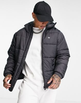 adidas Originals adicolor quilted 1/4 zip jacket in black