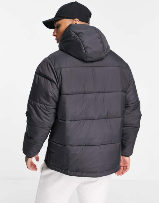 adidas Originals 3 stripe padded jacket with hood in black