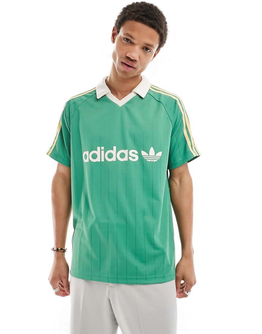 3 stripe polo neck jersey t-shirt in green