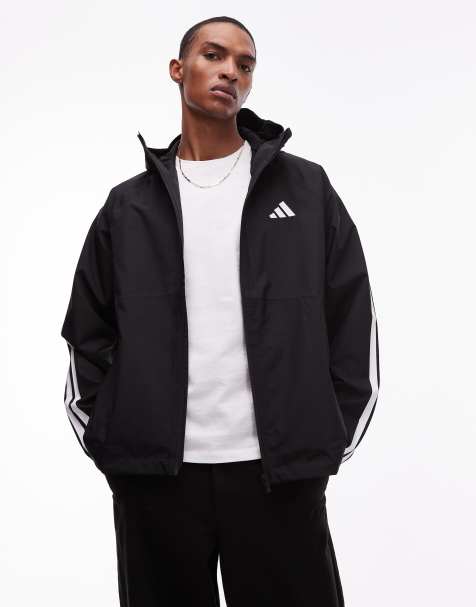 adidas Originals 3 Stripe rain jacket in black - view 1