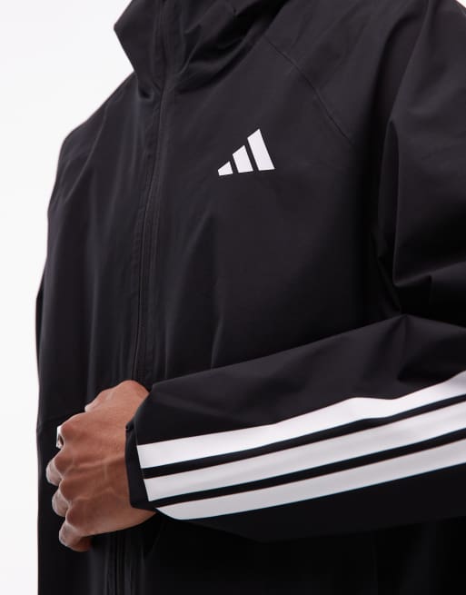adidas Originals 3 Stripe rain jacket in black, 3 of 5