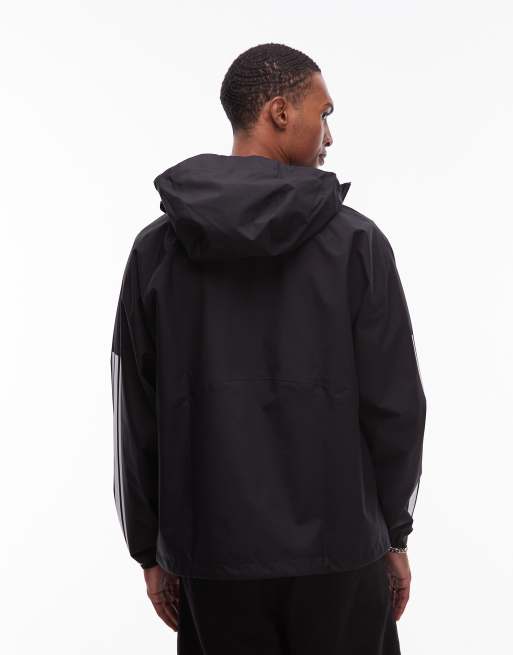 adidas Originals 3 Stripe rain jacket in black, 4 of 5