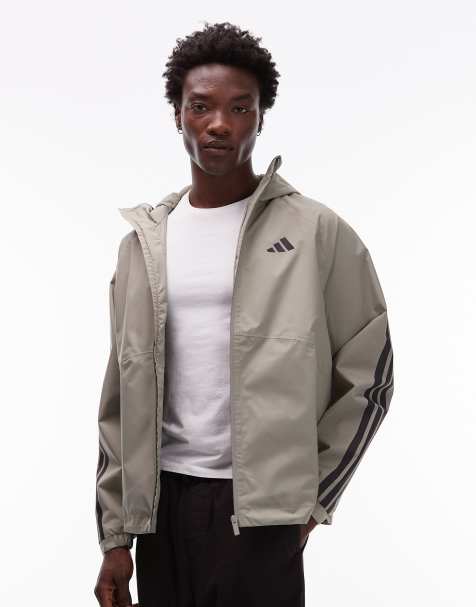 adidas Originals 3 Stripe rain jacket in khaki - view 1