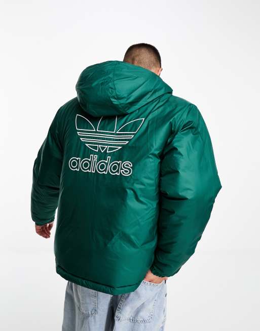 adidas Originals 3 stripe reversible puffer jacket in black and green ASOS