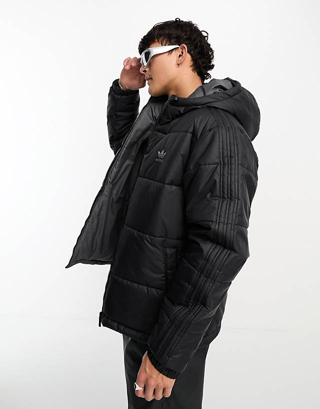 adidas Originals - 3 stripe reversible puffer jacket in black and grey