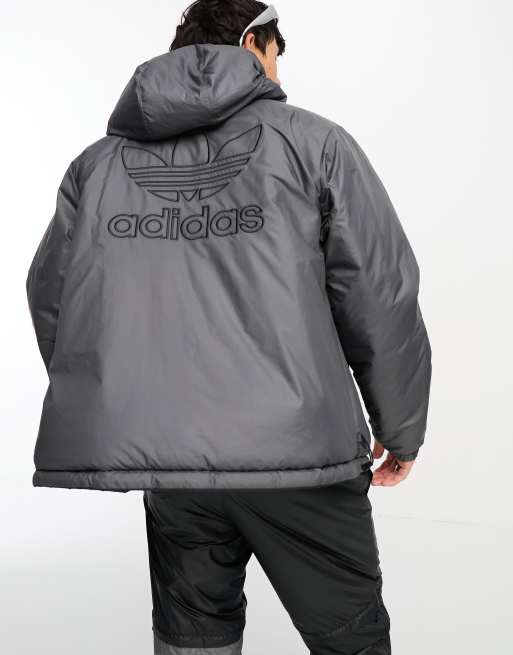 Grey adidas jacket clearance with white stripes