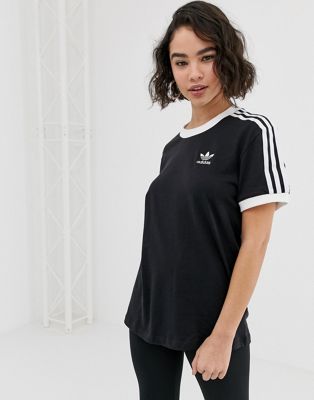 adidas Originals 3 stripe ringer t-shirt in black | ASOS