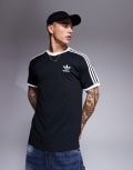 [adidas Originals] adidas Originals 3 stripe ringer t-shirt in black XS black