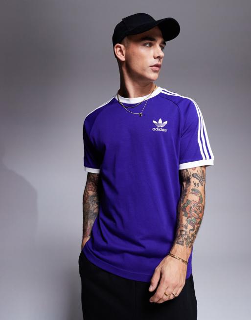 adidas Originals 3 stripe ringer t shirt in collegiate purple