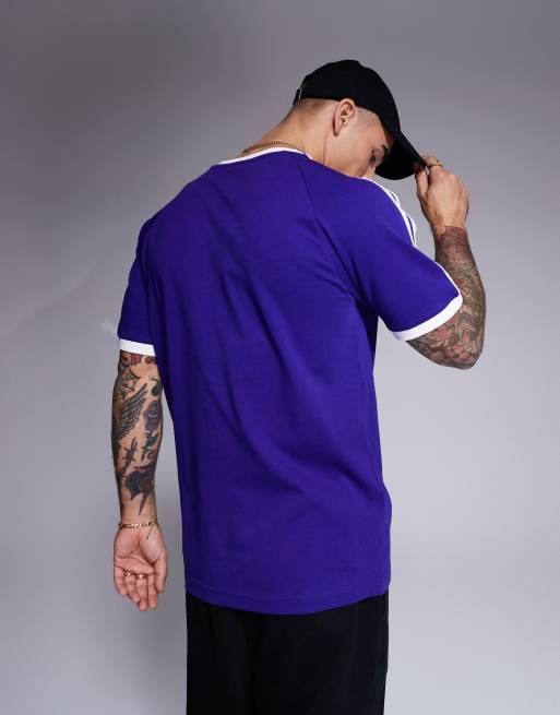 adidas Originals 3 stripe ringer t shirt in collegiate purple