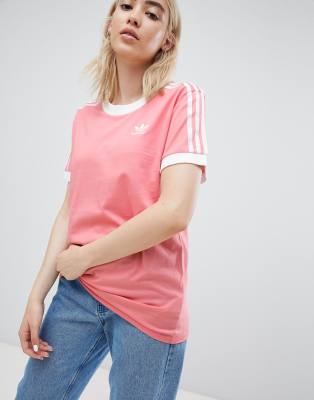 adidas 3 stripe t shirt women's pink